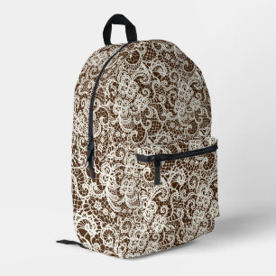 Mochila Impresa Encaje de Marfil Sobre Marrón
