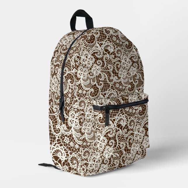 Mochila Impresa Encaje de Marfil Sobre Marrón (Esquina izquierda trasera)