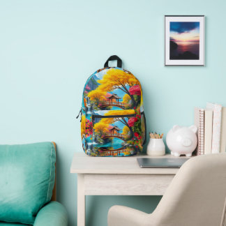 Mochila Impresa Encantador arte de jardín japonés para niños