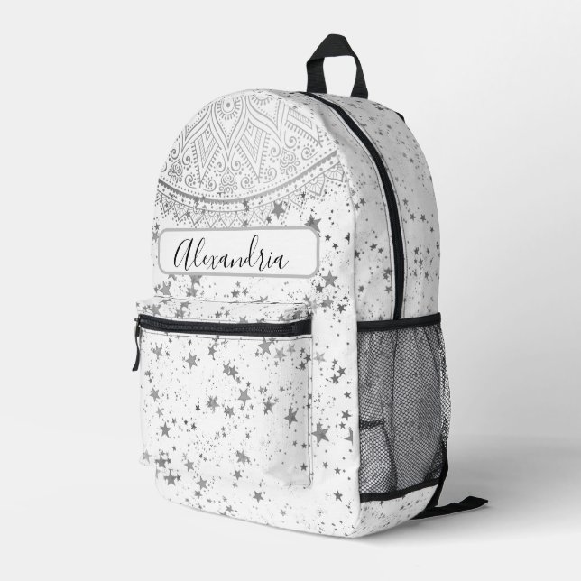 Mochila Impresa Encantador Mandala con estrellas plateadas persona (Esquina derecha trasera )