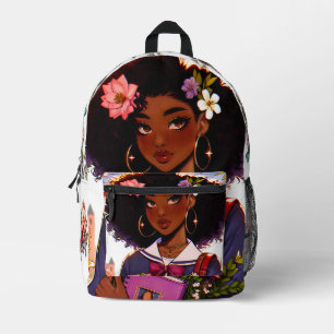 Mochila Impresa Encantadora chica de anime afroamericana de escuel