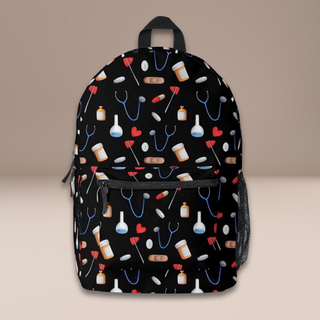 Mochila Impresa Enfermera del patrón de equipo médico negro (Subido por el creador)