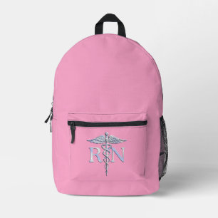 Mochila Impresa Enfermera inscrita RN Caduceus en rosa pastel