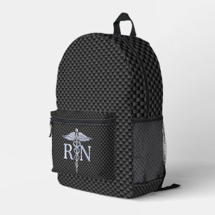 Mochila Impresa Enfermera inscrita RN Caduceus Snakes Black Carbon