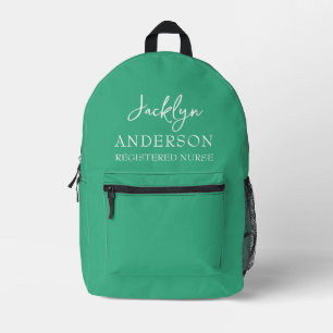 Mochila Impresa Enfermera Personalizado verde elegante