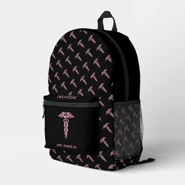 Mochila Impresa Enfermera - Rosa y Negro (Esquina derecha trasera )