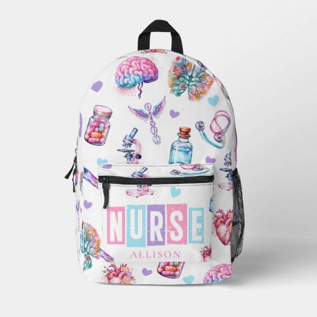 Mochila Impresa Enfermero médico de acuarela moderna (Anverso)