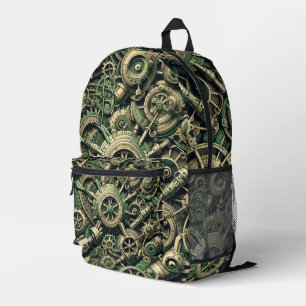 Mochila Impresa Engranajes de reloj verde industrial steampunk
