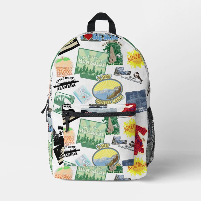 Mochila Impresa Epic Travel Logos Collage Design Tourist (Anverso)
