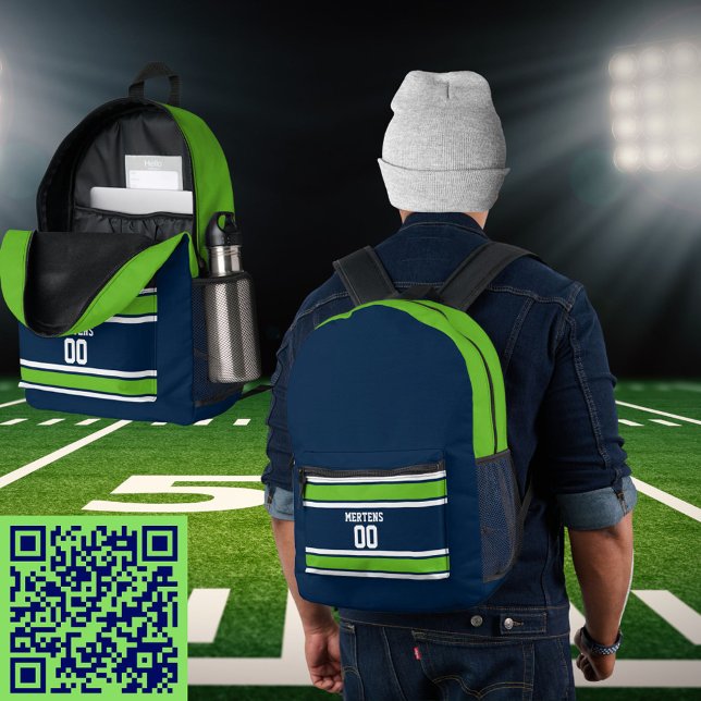 Mochila Impresa Equipo de Jersey de rayas blancas azul de la marin (Navy Blue Green White Sports Striped Jersey Team Printed Backpack)