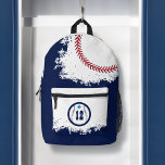 Mochila Impresa Equipo Deportivo de Béisbol Jugador Jersey Número<br><div class="desc">Mochila de béisbol personalizada con temática deportiva divertida. El diseño incluye un gráfico de béisbol con un número de camiseta del jugador de personalizable en el bolsillo delantero. Gran béisbol con puntos rojos y nombre mostrado audazmente en la parte superior. Un divertido diseño de mochilas personalizadas para los amantes de...</div>