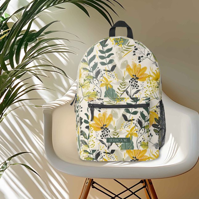 Mochila Impresa Esbozos botánicos inspirados en el Escándalo (Scandi-inspired botanical sketches pattern in elegant yellow and green tones,)