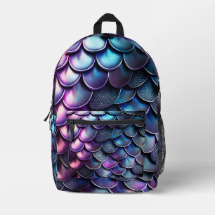 Mochila Impresa Escalas de dragones de gradiente azul y púrpura