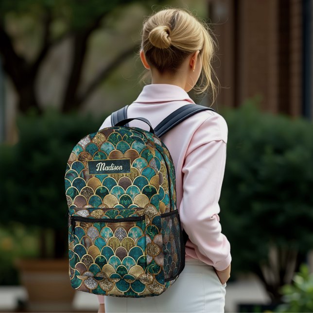 Mochila Impresa Escalas de sirena elegantes de oro turquesa y gira (Subido por el creador)