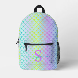 Mochila Impresa Escamas de Sirena Arcoíris Neon Holográficas Genia