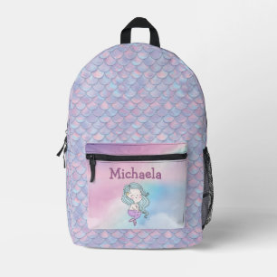 Mochila Impresa Escamas de Sirena con Nombre de Niña Personalizado
