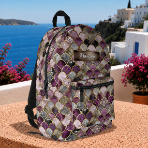Mochila Impresa Escamas de sirena doradas moradas rosadas lindas