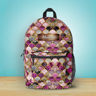 Mochila Impresa Escamas de sirena doradas moradas rosadas lindas