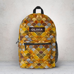 Mochila Impresa Escamas de sirena femeninas doradas elegantes