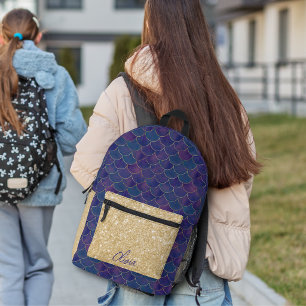 Mochila Impresa Escamas de Sirena Moradas Personalizadas