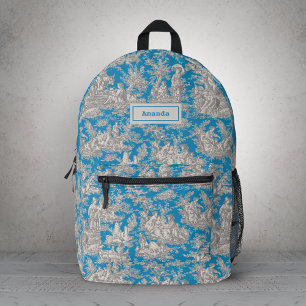 Mochila Impresa Escena elegante de toile de Jouy vintage turquesa