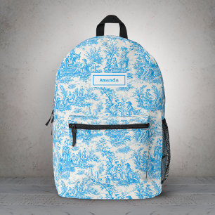Mochila Impresa Escena elegante vintage de toile de Jouy azul acuá