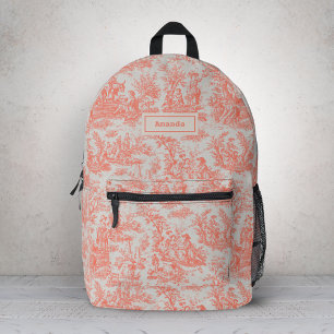 Mochila Impresa Escena elegante vintage de toile de Jouy naranja p