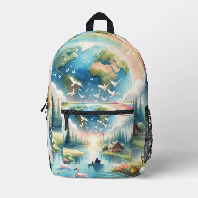 Mochila Impresa Escena fantástica de la Tierra del Arcoiris (Anverso)