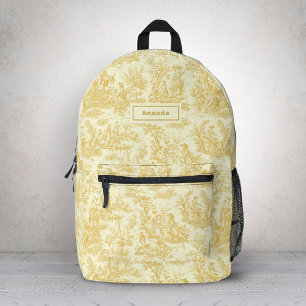 Mochila Impresa Escena Romántica Amarilla Vintage Toile