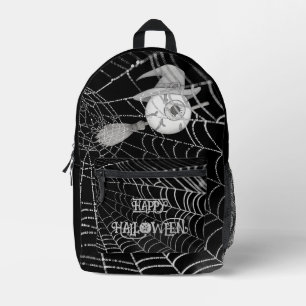 Mochila Impresa escoba de brujas de Halloween, ojo temible, telara