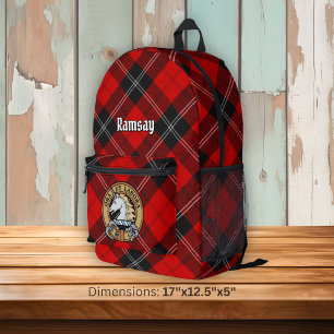 Mochila Impresa Escudo del Clan Ramsay sobre Tartán Rojo