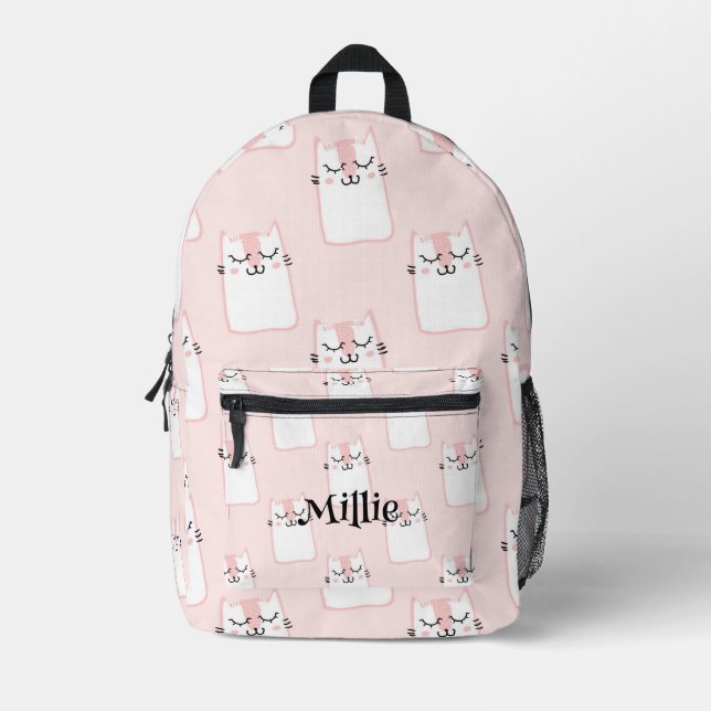 Mochila Impresa Escuela Adorable de Diseño de Gatos Rosa (Anverso)