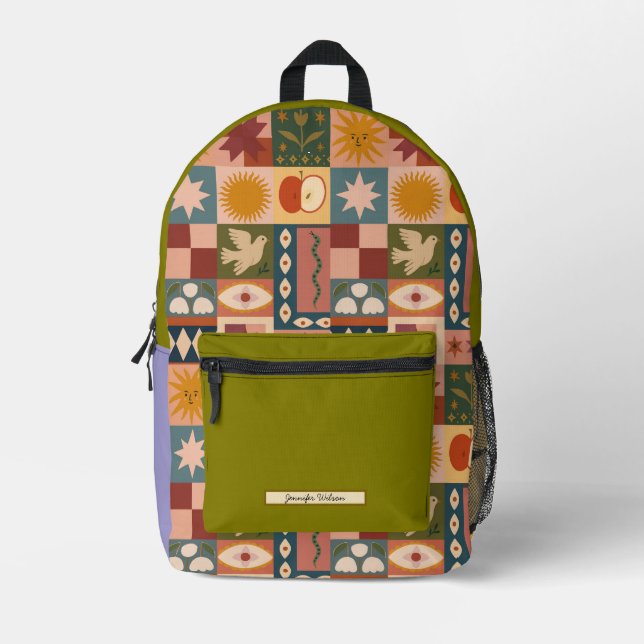 Mochila Impresa Escuela Celestial de Patrón Boho (Anverso)