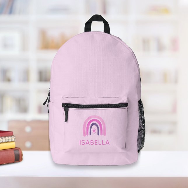 Mochila Impresa Escuela Chica personalizada Rainbow (Pink Girl Backpack with a pretty rainbow in purple. Personalized girl school backpack.)
