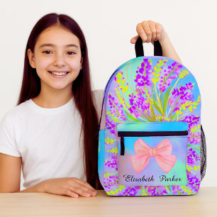 Mochila Impresa Escuela de Chica Cute Personalizado Turquoise Flor