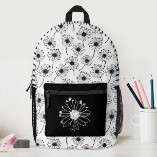 Mochila Impresa Escuela de Chicas de margarita floral blanca negra