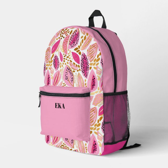 Mochila Impresa Escuela de Chicas Monograma Moderno de Oro Rosa (Esquina derecha trasera )