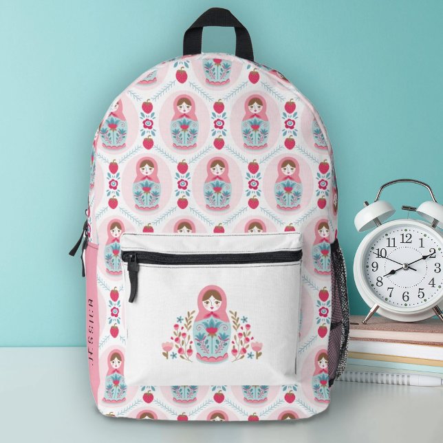 Mochila Impresa Escuela de Chicas rosados y Bonitos (A cute pink nesting doll decorates this backpack.Personalize it with your name on the side.)