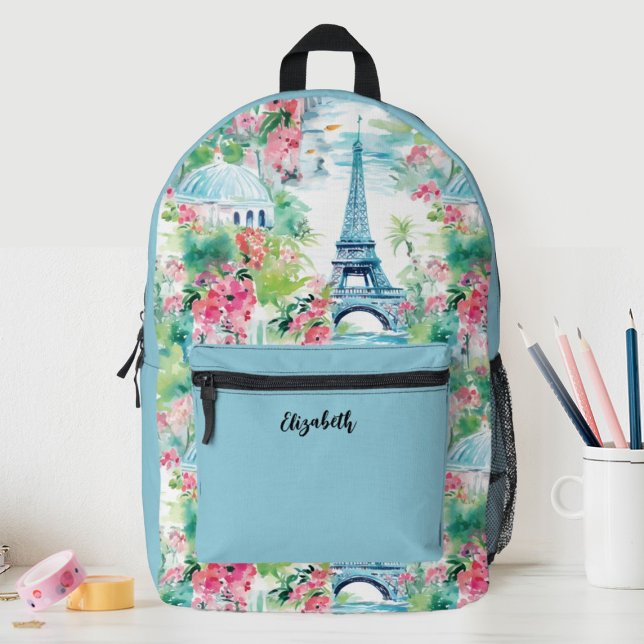 Mochila Impresa Escuela de Flores de la Torre Eiffel de París (Go back to school in style with this trendy Paris Eiffel Tower themed girls school backpack. 
)