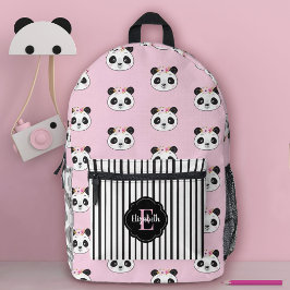 Mochila Impresa Escuela de Monograma de Oso de Panda Rosa Chica Cu