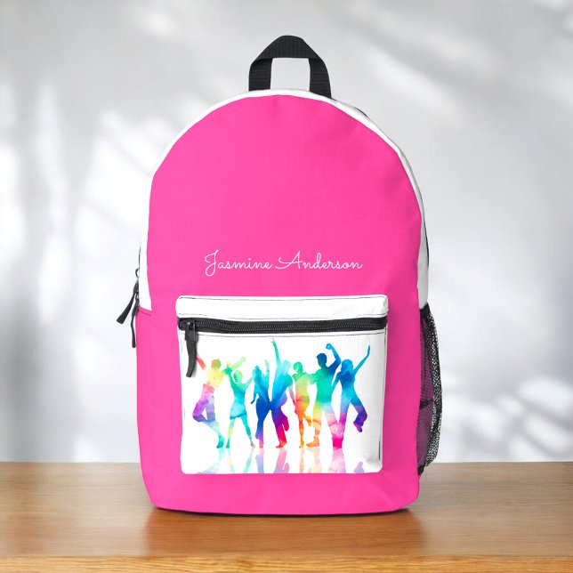 Mochila Impresa escuela de niños rosa personalizada (fun pink dance/ scoll backpack persoanlized for safe keeping)