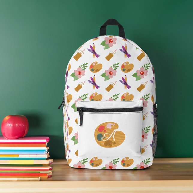 Mochila Impresa Escuela de patrones de arte artístico de monograma (Fun Monogram Artist Art Pattern School Printed Backpack)