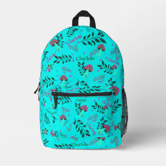 Mochila Impresa Escuela diaria Aqua Green Name Mushroom
