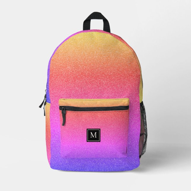 Mochila Impresa Escuela Monográfica Girly Rainbow Purpurina (Anverso)