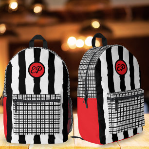 Mochila Impresa Escuela Monograma de la franja de Gingham de mano 