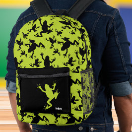 Mochila Impresa Escuela para niños de patrón de rana verde y negra