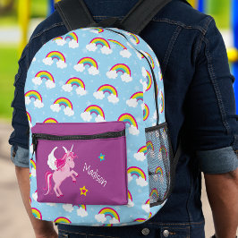 Mochila Impresa Escuela personalizada Cute Pink Unicorn y Rainbows