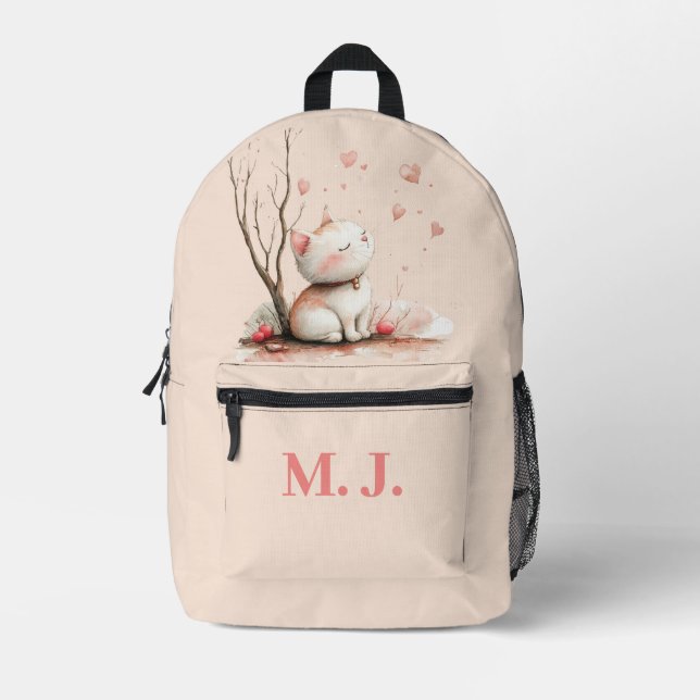 Mochila Impresa Escuela personalizada de gatitos con corazón" para (Anverso)