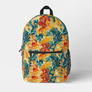 Mochila Impresa Esmeralda Verde y Oro Abstracto Paisley Leaves (3)