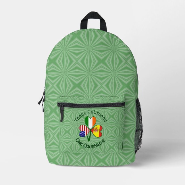 Mochila Impresa Español irlandés USA banderas Shamrock personaliza (Anverso)